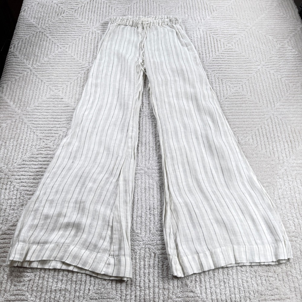 CP Shades Linen Wide Leg Pants Women's S Ivory Striped Coastal Boho Nautical